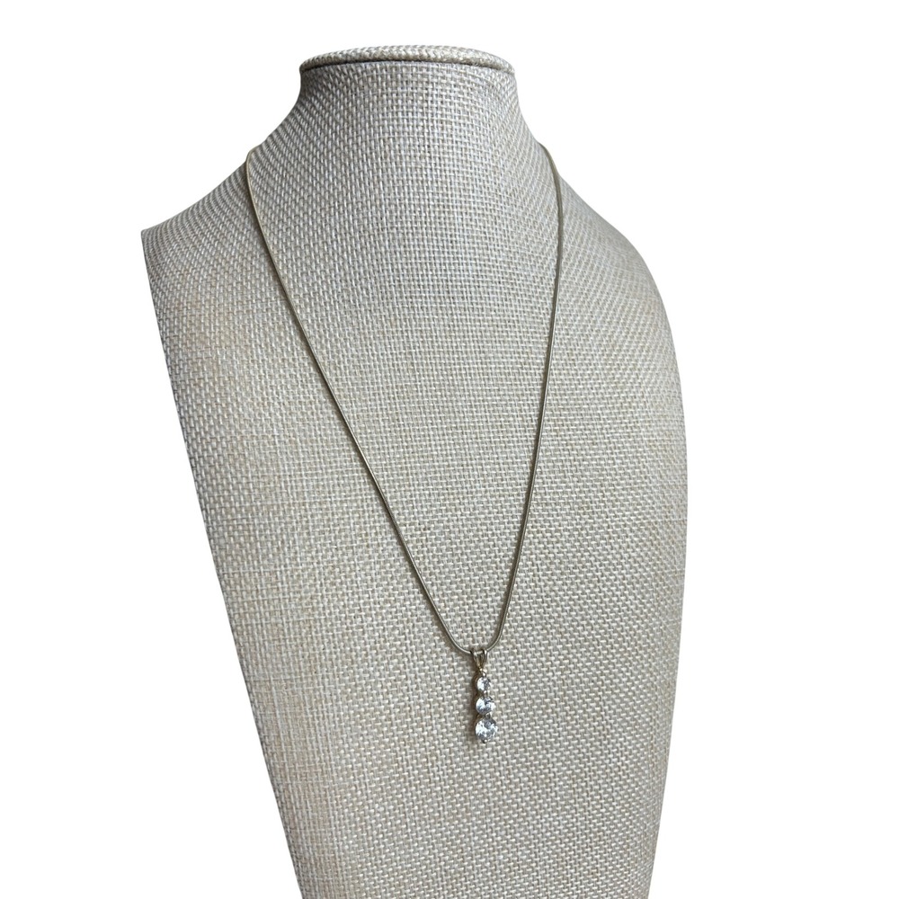 Sterling Silver 925 Three Stone Graduated CZ Pendant Snake Chain Necklace 6g